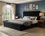 VEREMA Black Velvet 61" Height Platform Bed with Storage Benches