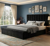 VEREMA Black Velvet 61" Height Platform Bed with Storage Benches