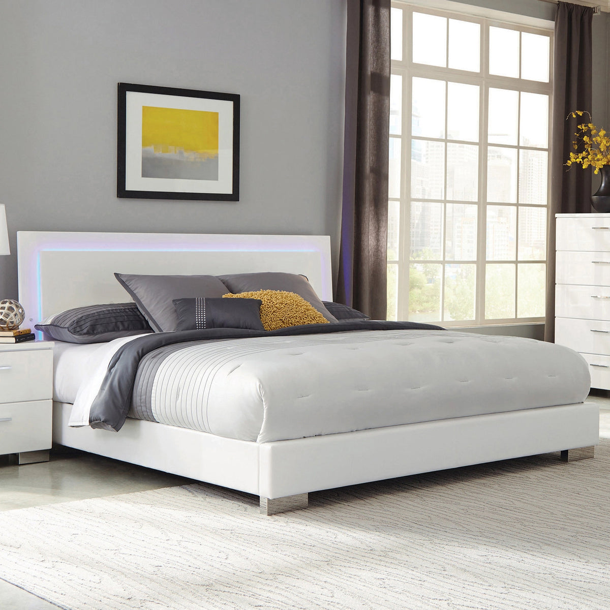 VERENA Glossy White LED Bedroom Set