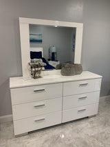 VERENA Glossy White 63" Wide Dresser & Mirror