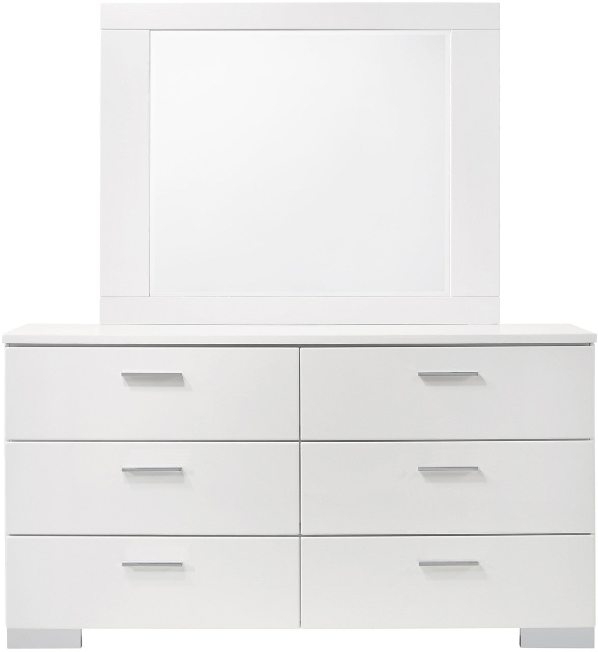 VERENA Glossy White 63" Wide Dresser & Mirror