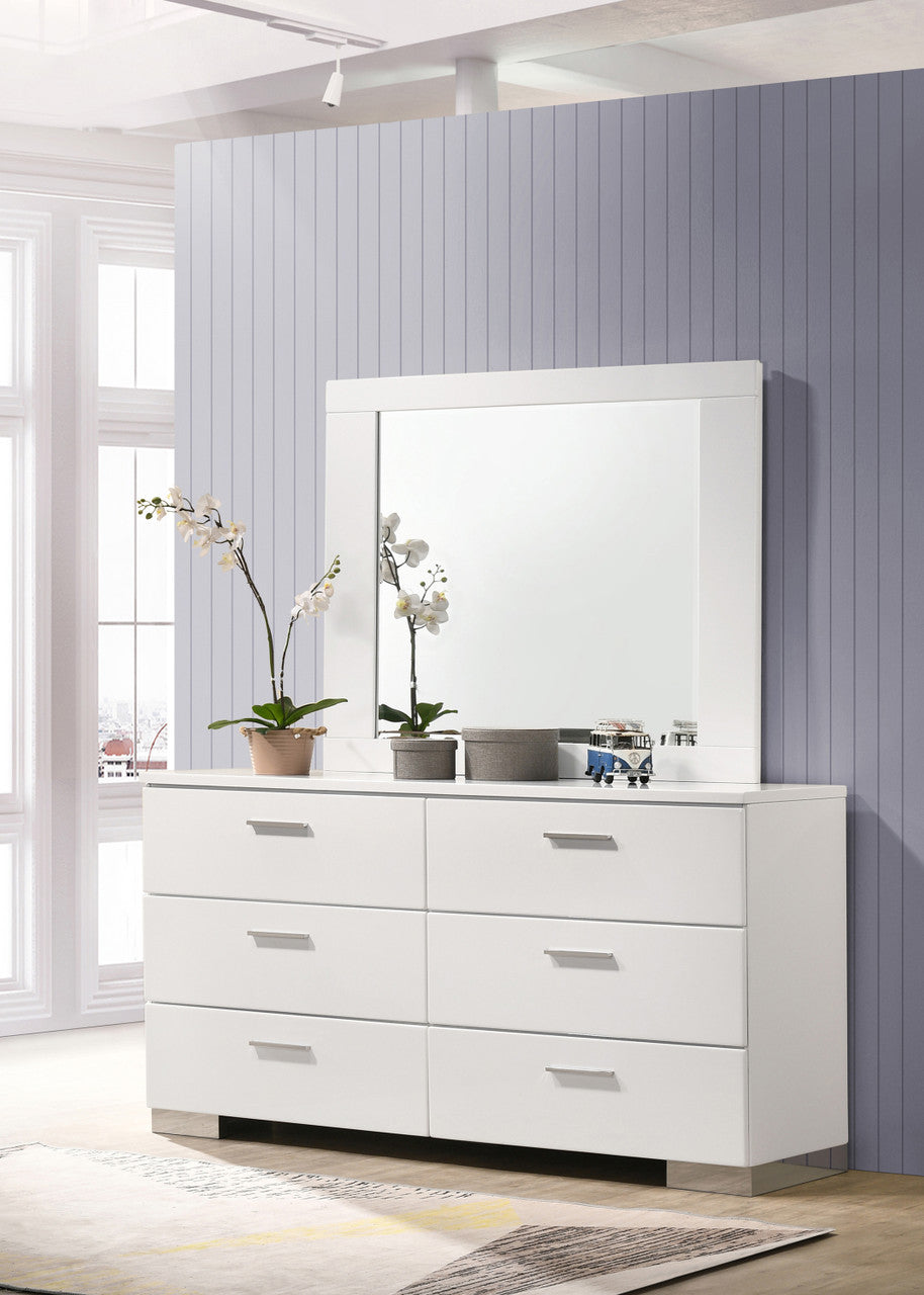 VERENA Glossy White 63" Wide Dresser & Mirror
