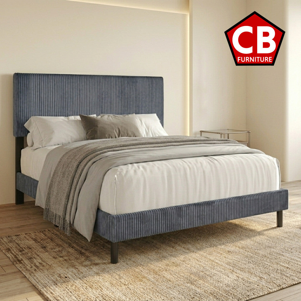 VIANN Gray Corduroy 42" Height Platform Bed