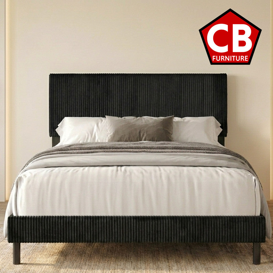VIANN Black Corduroy 42" Height Platform Bed