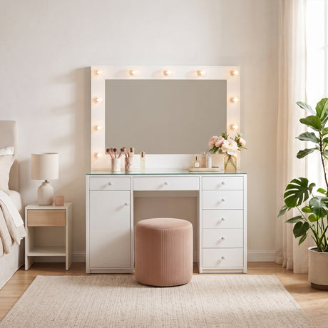 VICKIE White 47" Wide Vanity Desk and Mirror (RTA)
