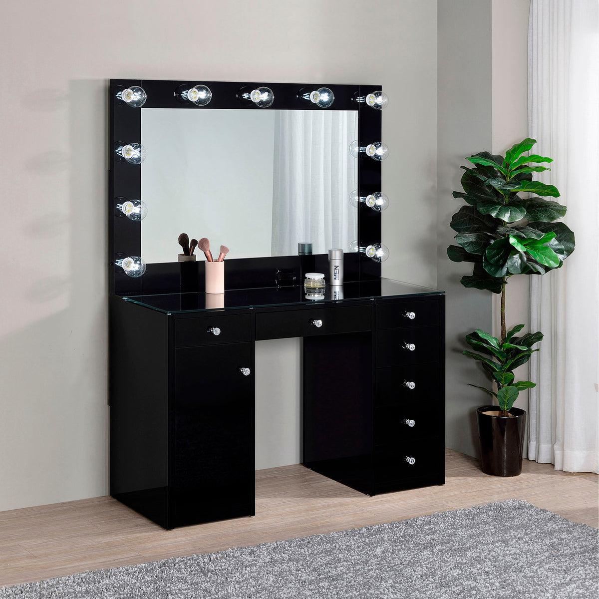VICKIE Black 47" Wide Vanity Desk and Mirror (RTA)