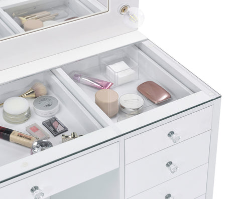 VICKIE White 47" Wide Vanity Desk and Mirror (RTA)