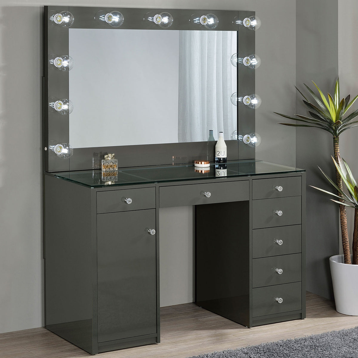 VICKIE Gray 47" Wide Vanity Desk and Mirror (RTA)