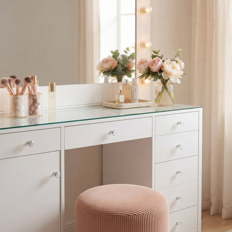 VICKIE White 47" Wide Vanity Desk and Mirror (RTA)