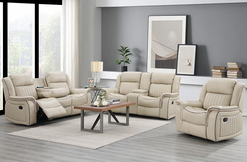 VINCIT Cream Reclining Sofa, Loveseat & Recliner
