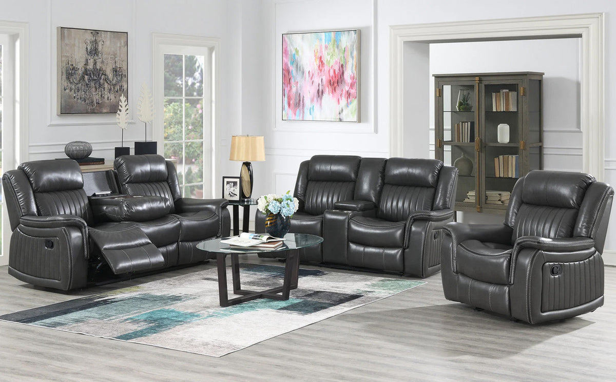 VINCIT Gray Reclining Sofa, Loveseat & Recliner