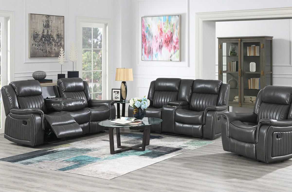 VINCIT Gray Reclining Sofa, Loveseat & Recliner
