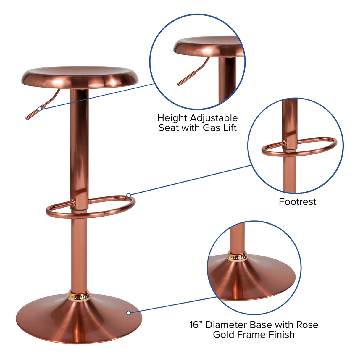 VINETTE Rose Gold Adjustable Barstool