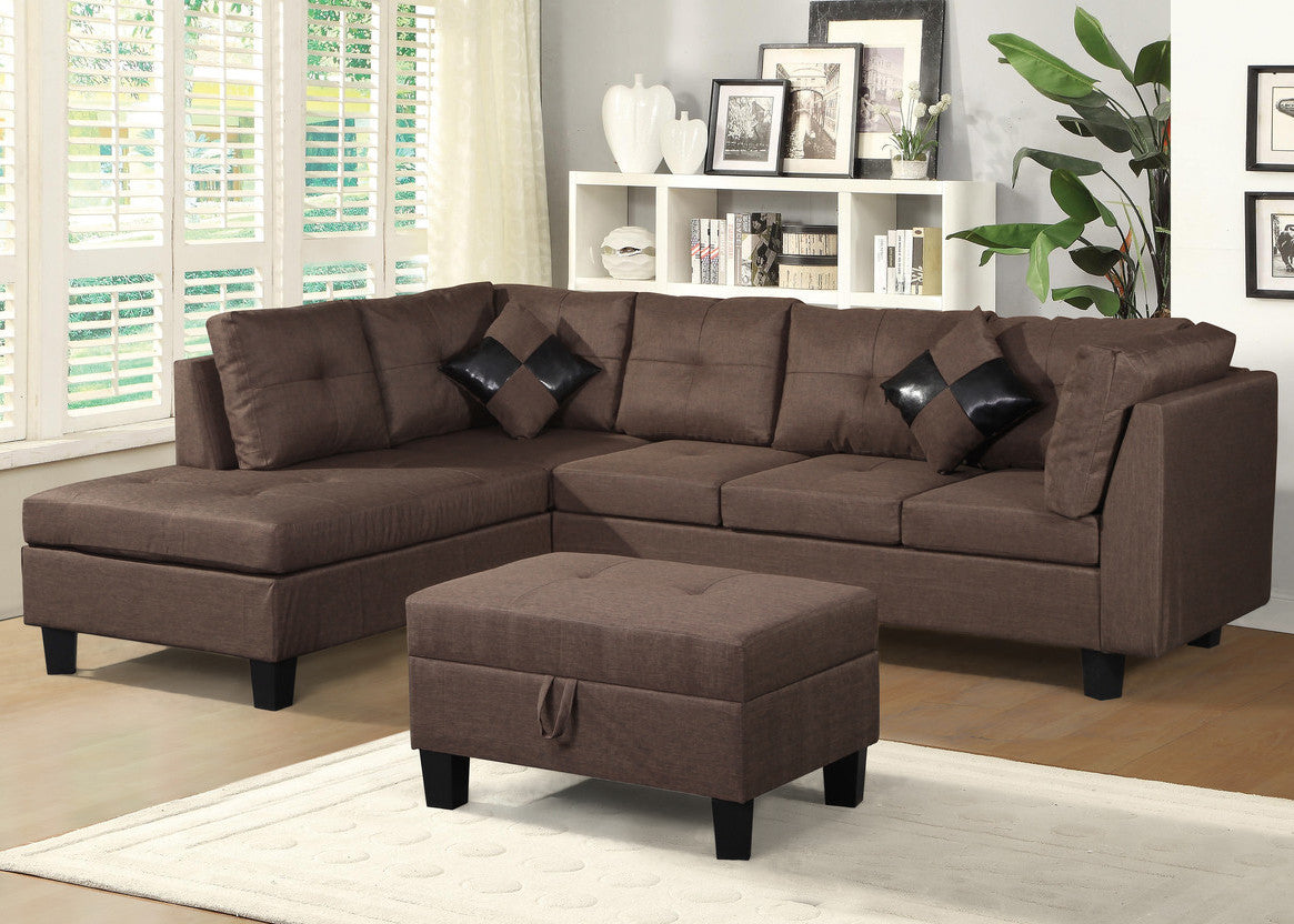 VINNIE Brown 106" Wide Sectional & Ottoman