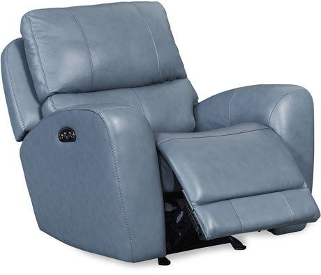 VINOVO Blue 100% Top-Grain Leather Power Reclining Livingroom with Adjustable Headrests