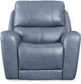 VINOVO Blue 100% Top-Grain Leather Power Reclining Livingroom with Adjustable Headrests