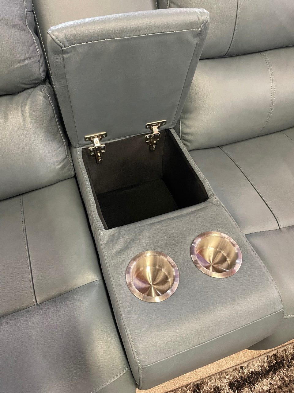 VINOVO Blue 100% Top-Grain Leather Power Reclining Livingroom with Adjustable Headrests