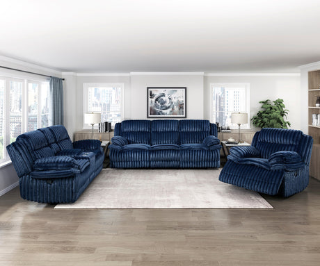 VINZE Blue Wide Corduroy Powered Reclining Sofa & Loveseat