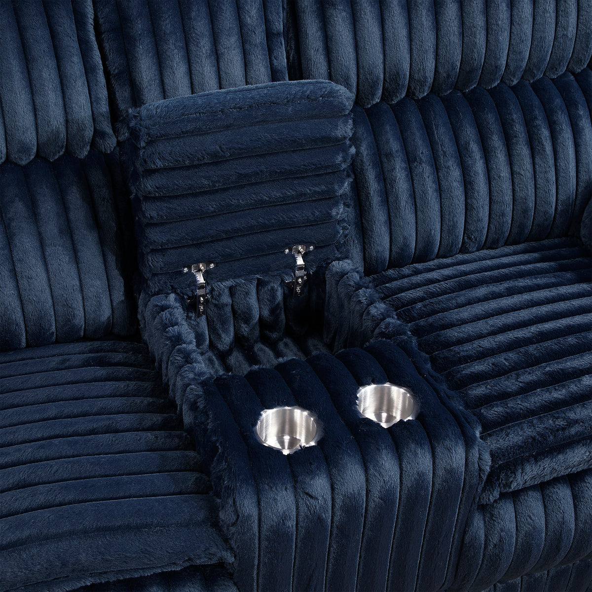 VINZE Blue Wide Corduroy Powered Reclining Sofa & Loveseat