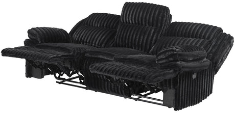 VINZE Black Wide Corduroy Powered Reclining Sofa & Loveseat