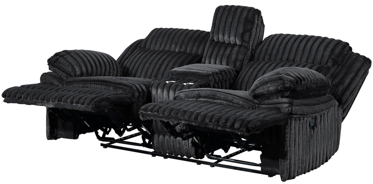 VINZE Black Wide Corduroy Powered Reclining Sofa & Loveseat