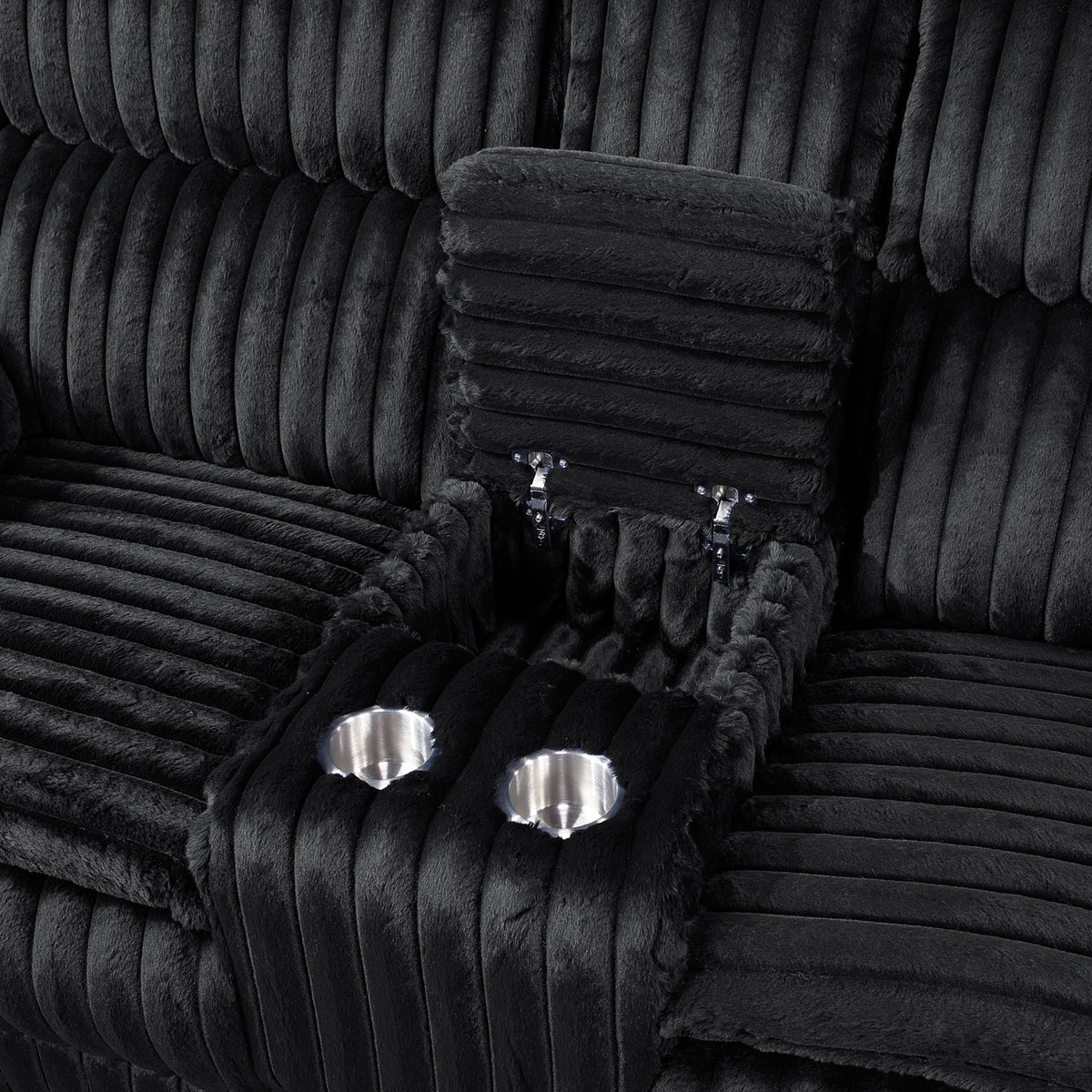 VINZE Black Wide Corduroy Powered Reclining Sofa & Loveseat