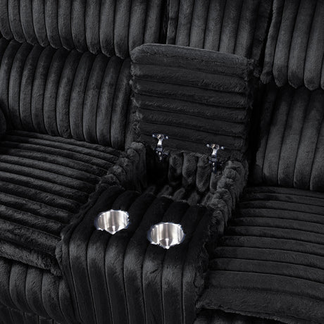 VINZE Black Wide Corduroy Powered Reclining Sofa & Loveseat