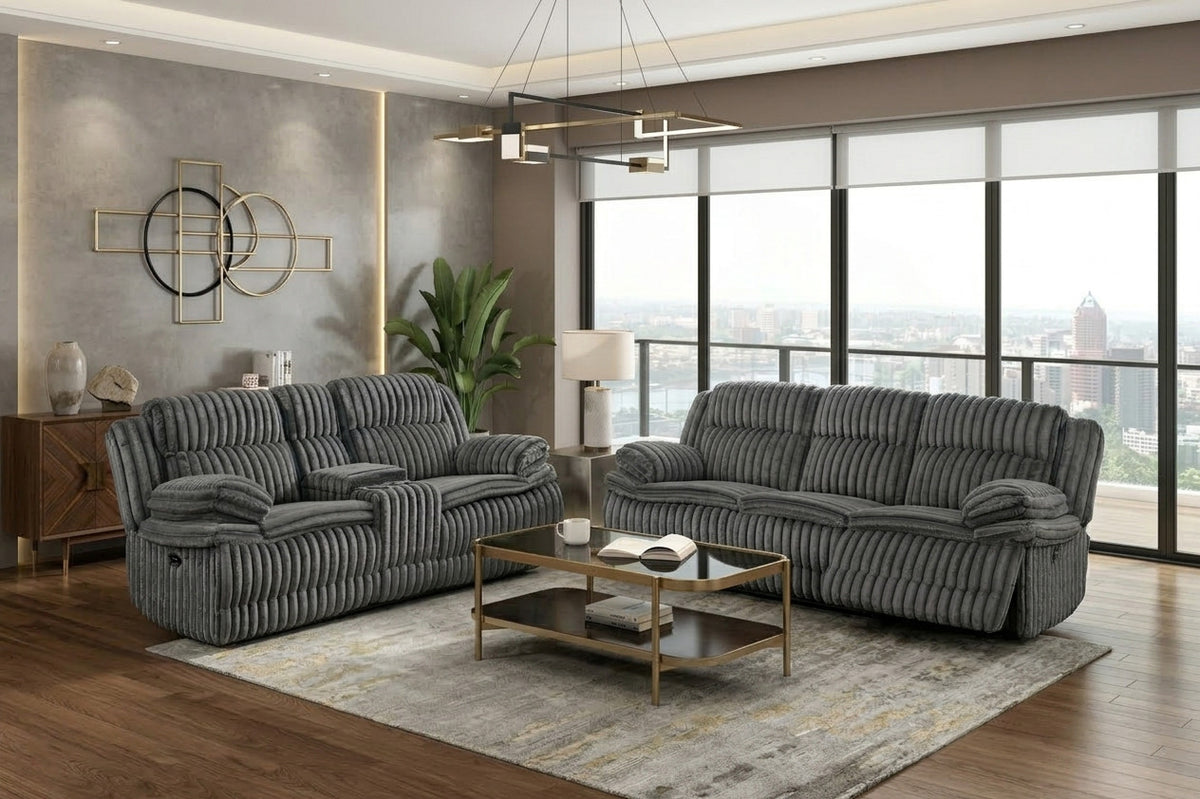 VINZE Dark Gray Wide Corduroy Powered Reclining Sofa & Loveseat