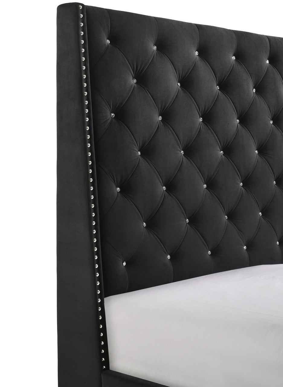VIVETTE Black Velvet 67" Tall Bed