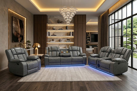 VIVO Gray 3 Piece Livingroom with Bluetooth Speakers & LED Lighting