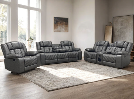 VIVO Gray 3 Piece Livingroom with Bluetooth Speakers & LED Lighting