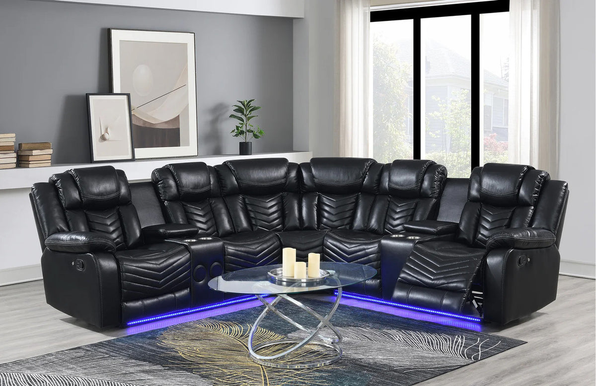 VIVO Black 100" x 100" Reclining Sectional with Speakers