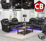 VIVO Brown 3 Piece Livingroom with Bluetooth Speakers & LED Lighting