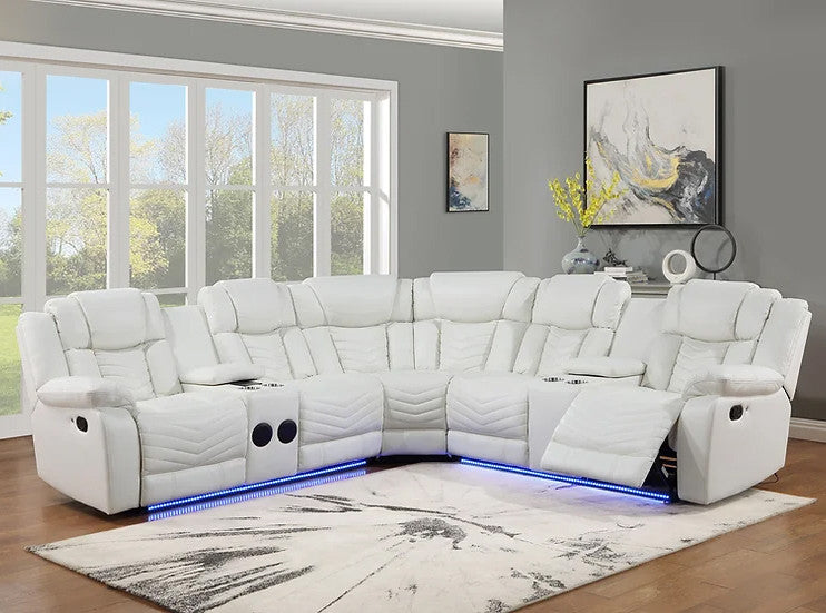 VIVO White 100" x 100" Reclining Sectional with Speakers
