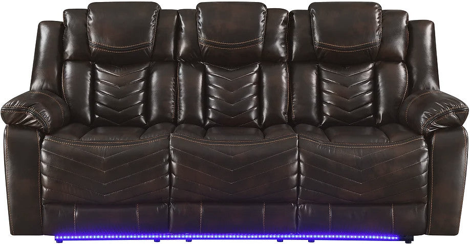 VIVO Brown 3 Piece Livingroom with Bluetooth Speakers & LED Lighting
