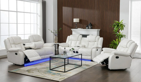VIVO White 3 Piece Livingroom with Bluetooth Speakers & LED Lighting