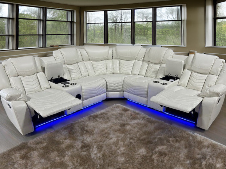 VIVO White 100" x 100" Reclining Sectional with Speakers