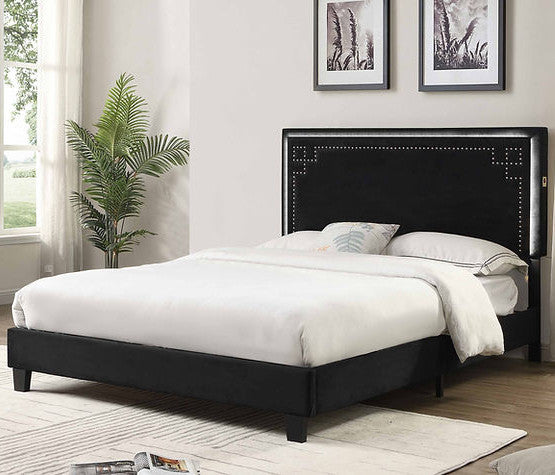VOLOS Black Velvet Bed with LED Glow