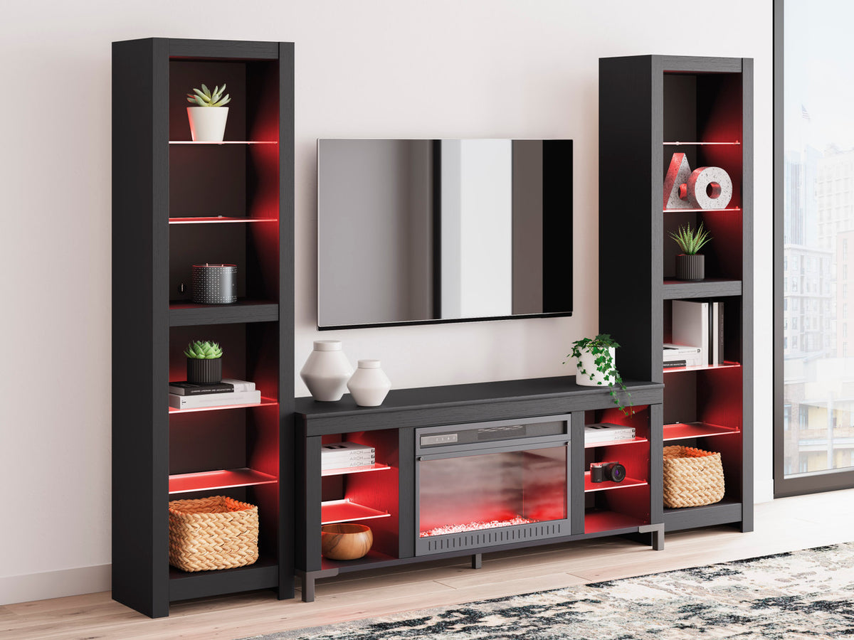 VONDALE Matte Black 102" Wide Wall Unit with Fireplace & LED's