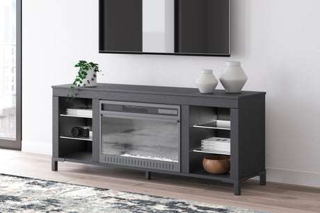 VONDALE Matte Black 60" Wide x 24" Height TV Stand with Fireplace & LED's