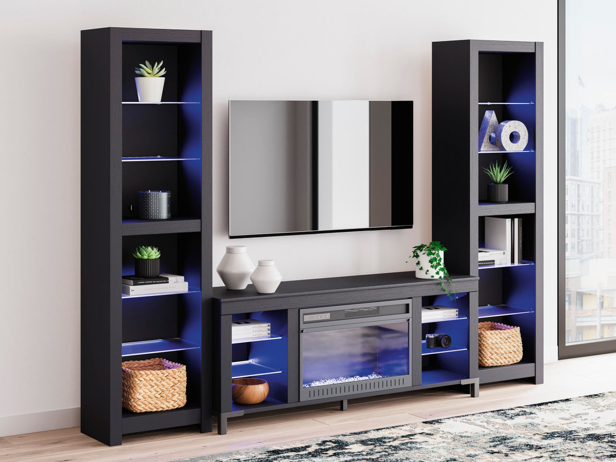 VONDALE Matte Black 102" Wide Wall Unit with Fireplace & LED's