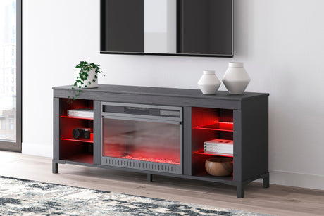 VONDALE Matte Black 60" Wide x 24" Height TV Stand with Fireplace & LED's