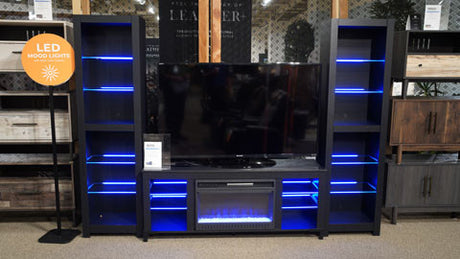 VONDALE Matte Black 60" Wide x 24" Height TV Stand with Fireplace & LED's