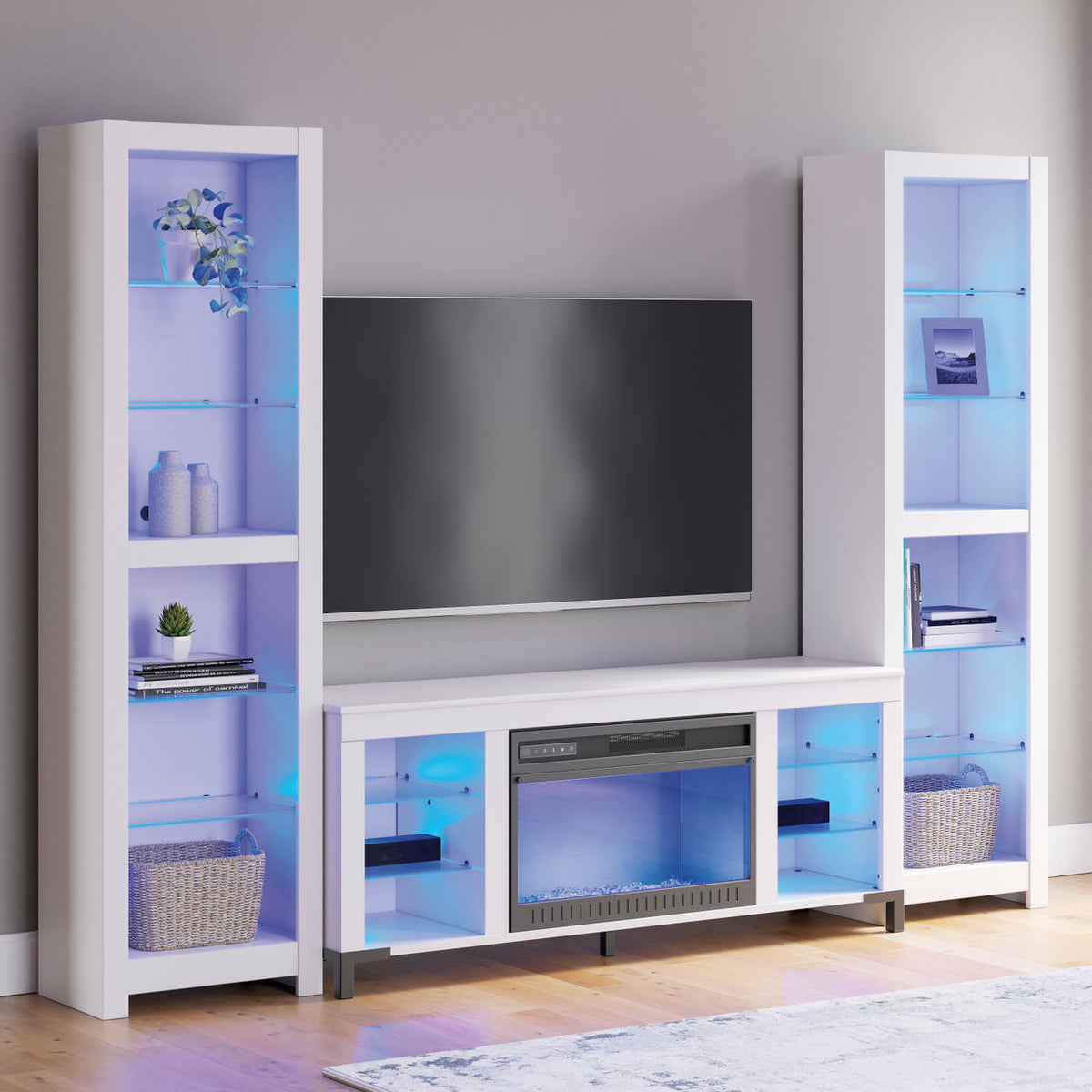 VONDALE Matte White 102" Wide Wall Unit with Fireplace & LED's