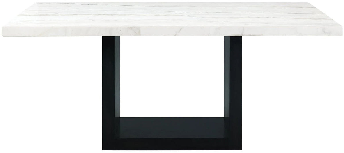 VALERY White Marble Table & Gray Velvet Chairs 7-Piece Counter Height Set