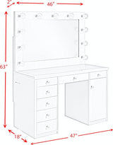 KAYSON White 47" Wide Vanity Desk and Mirror (RTA)