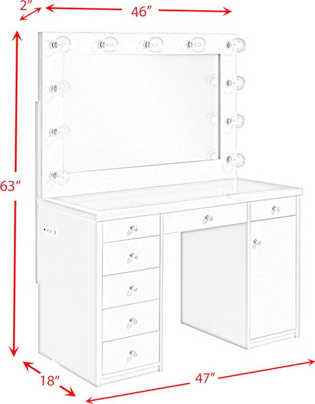 KAYSON White 47" Wide Vanity Desk and Mirror (RTA)