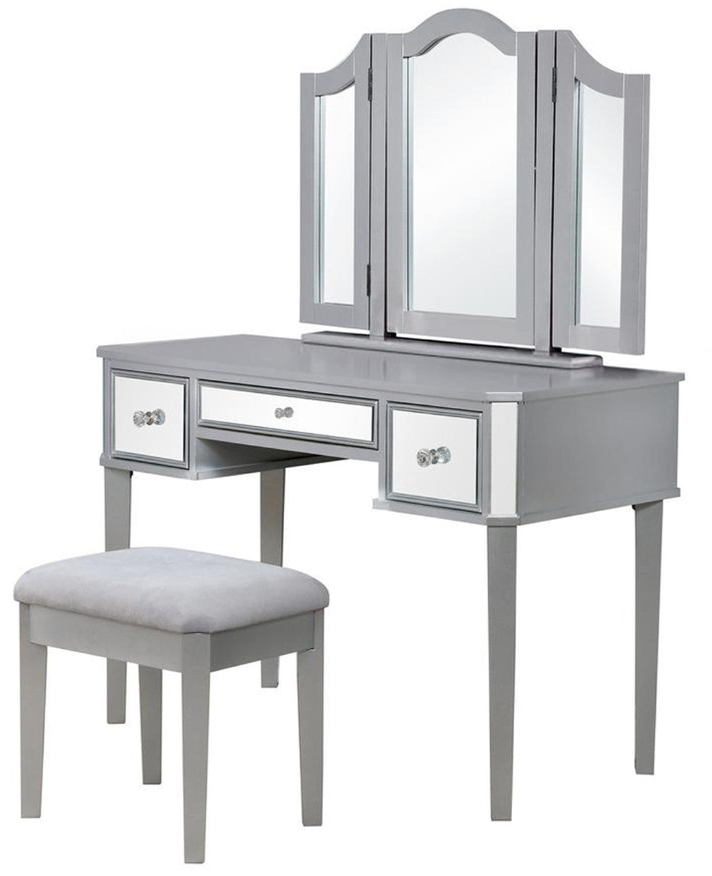 VIRGINIA Mirrored Silver 43" Wide Vanity with Stool