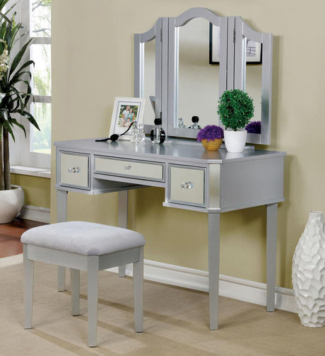 VIRGINIA Mirrored Silver 43" Wide Vanity with Stool