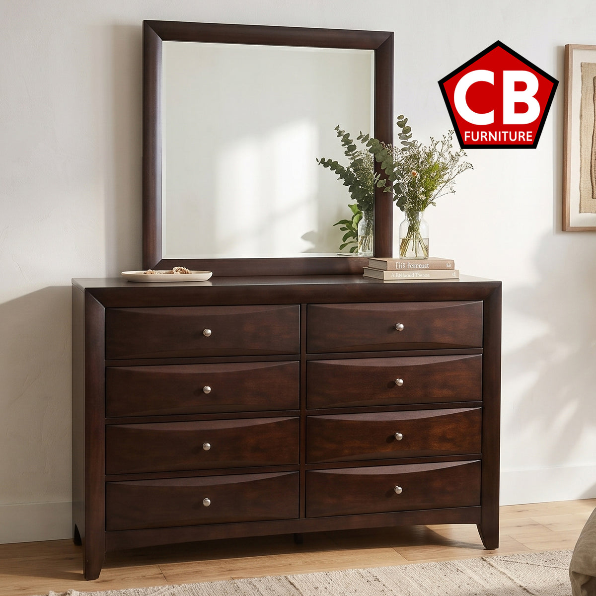 WATSON Dark Cherry 59" x 76" Height Dresser & Mirror